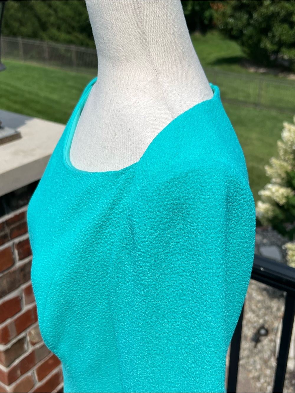 Black Halo Turquoise Teal Sheath Dress 3/4 Sleeve Career Cocktail Dress - Picture 4 of 16